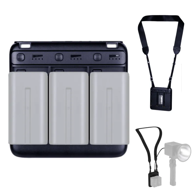 Adaptador Bateria NP-F para DC 100W Plate 3x F550/F750/F970 com Alça Crossbody