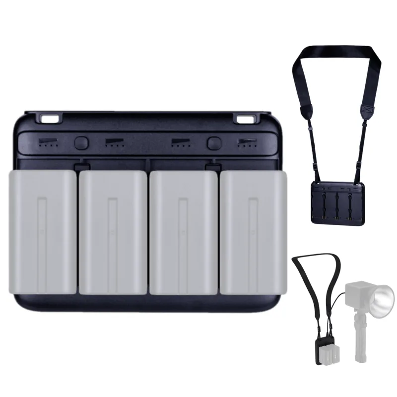 Adaptador Bateria NP-F para DC 150W Plate 4x F550/F750/F970 com Alça Crossbody