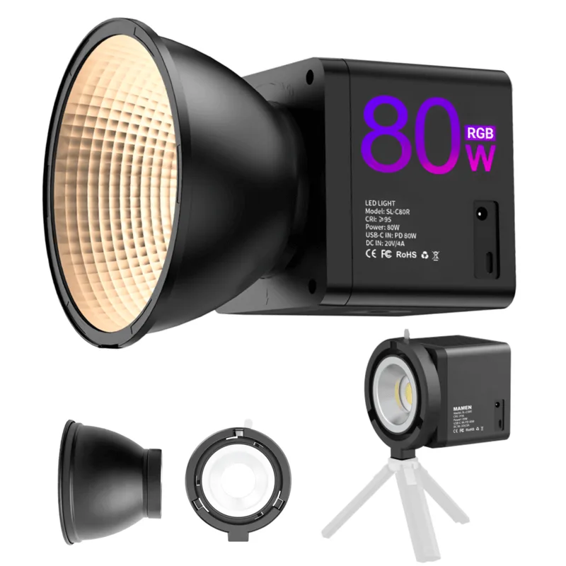 Iluminador LED COB RGB 80W Mamen SL-C80R Bi-Color com Bateria Interna e Adaptador Bowens (Bivolt)