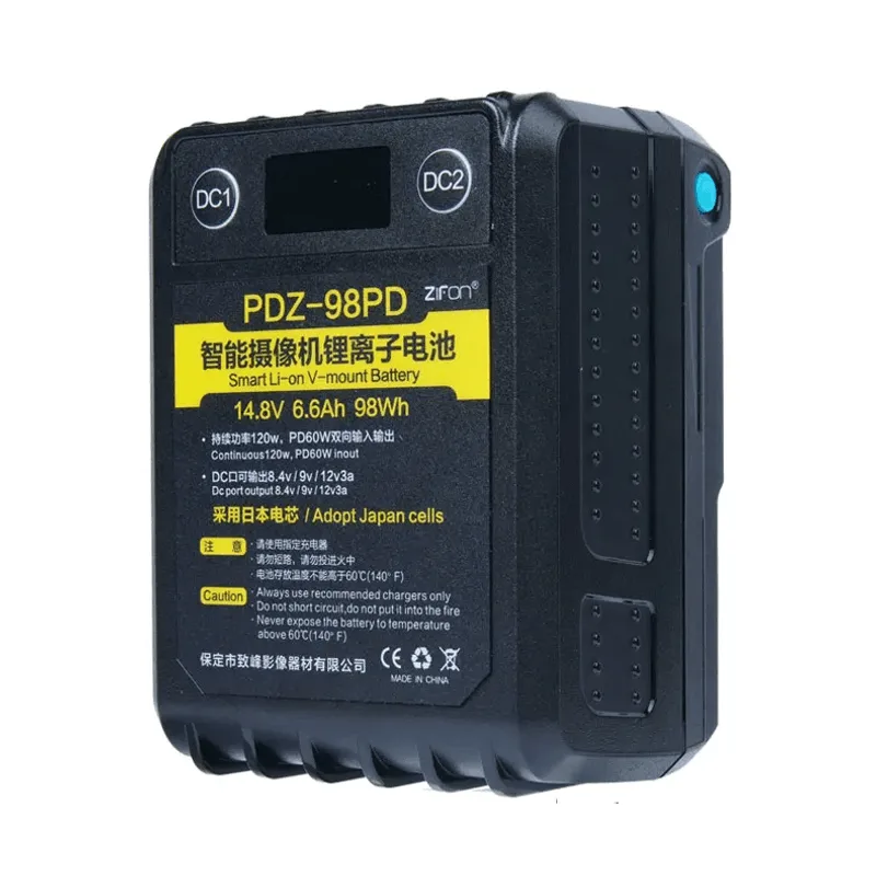 Bateria V-Mount ZiFon PDZ-98PD Micro 98Wh / 14.8V Saídas USB, USB-C e D-Tap (6600mAh)