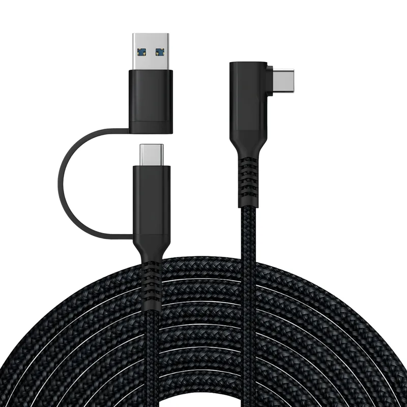 Cabo USB-C 90° VR Link 2 em 1 USB-A + USB-C 5Gbps para Meta Quest e Smartphones 6mts