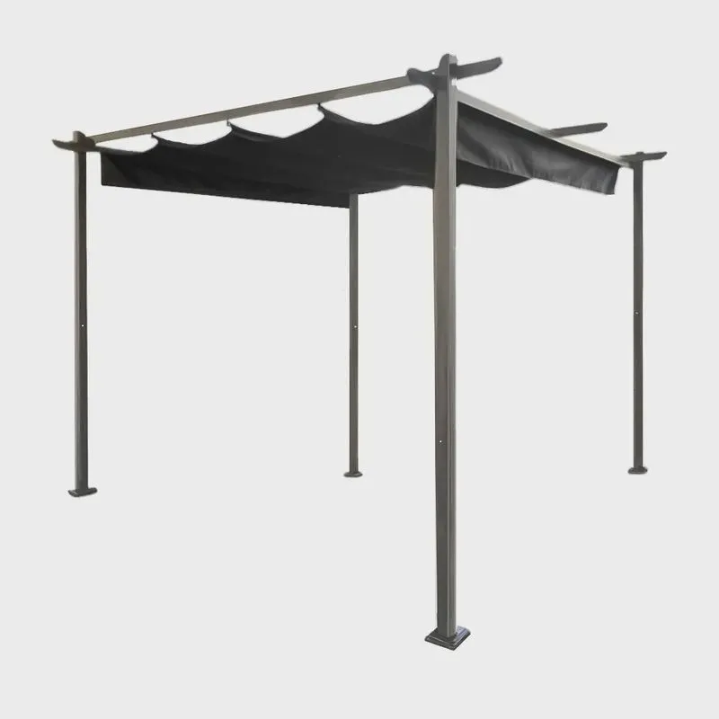 Gazebo Pergolado 3x3 Estrutura em Aço Sistema Retrátil Cobertura Poliéster Cinza/Preto G31