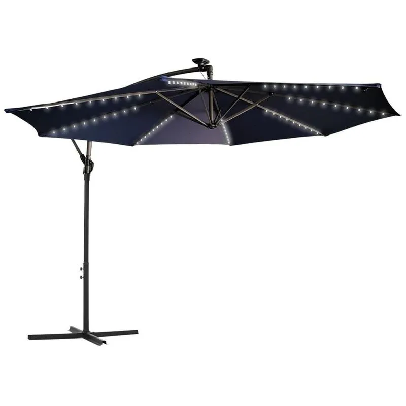 Ombrelone Externo Cobertura Retrátil 300cm Estrutura Em Aço C/led Azul Marinho G31 - Gran Belo