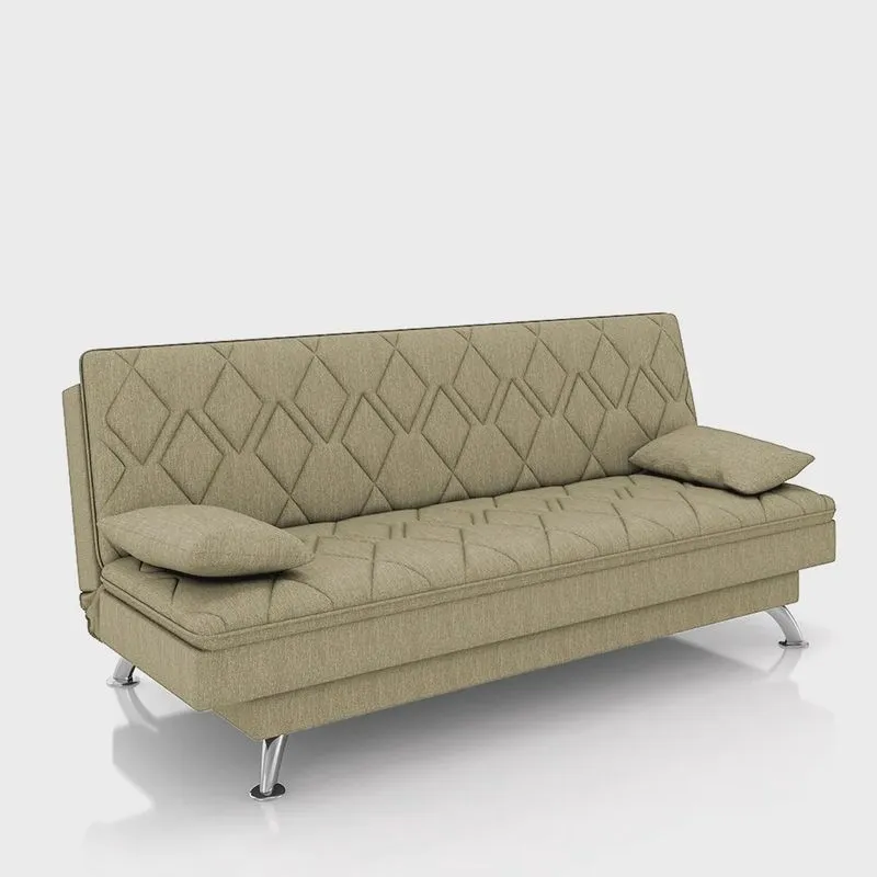Sofá Cama Sala de Estar 193cm Belinda com Pés Alumínio Linho Bege G45 - Gran Belo