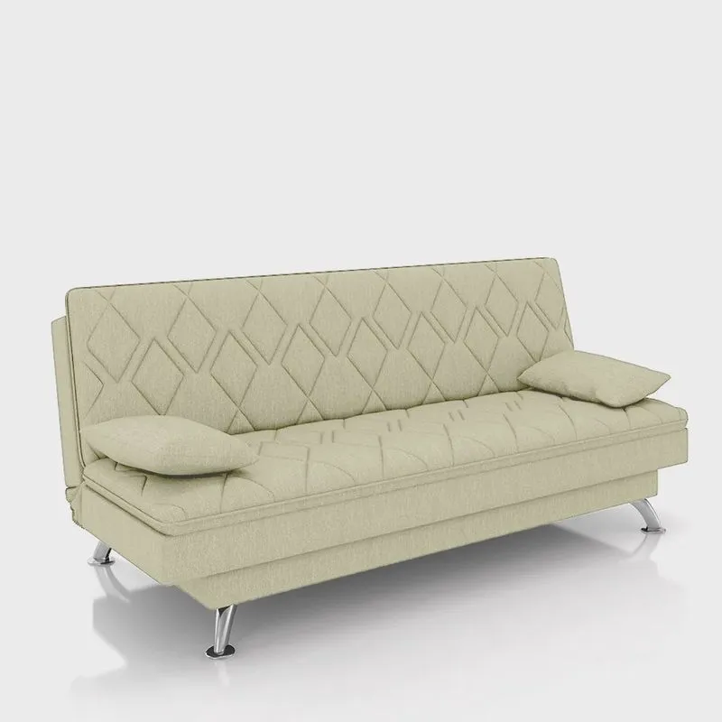 Sofá Cama Sala de Estar 193cm Belinda com Pés Alumínio Linho Off White G45 - Gran Belo