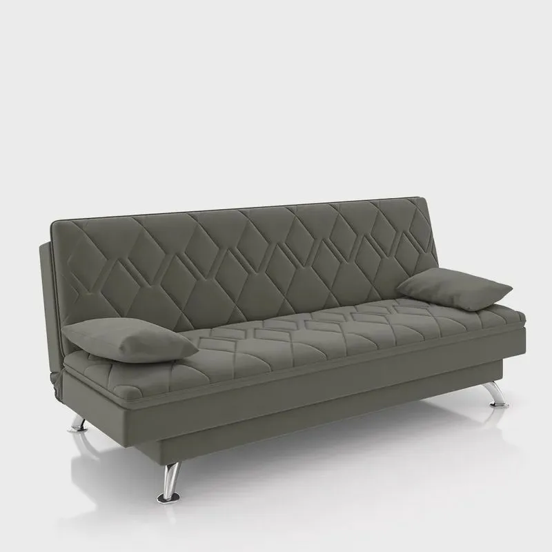 Sofá Cama Sala de Estar 193cm Belinda com Pés Alumínio Veludo Cinza G45 - Gran Belo