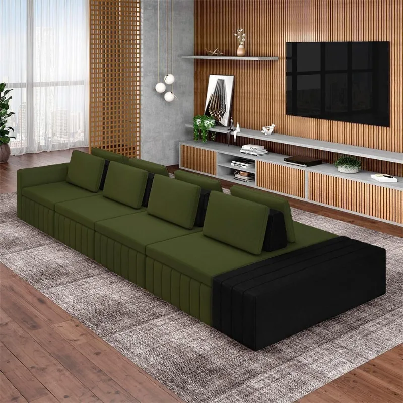 Sofá Modular Ilha Olimpo G45 4 Lugares 465cm Verde Linho Pu Gran Belo - Gran Belo
