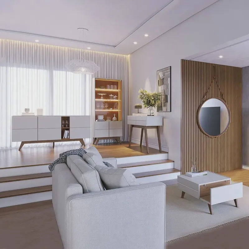 Conjunto Sala de Estar Cristaleira Buffet Aparador Mesa de Centro Decorativa Sancho Off White G73 - Gran Belo