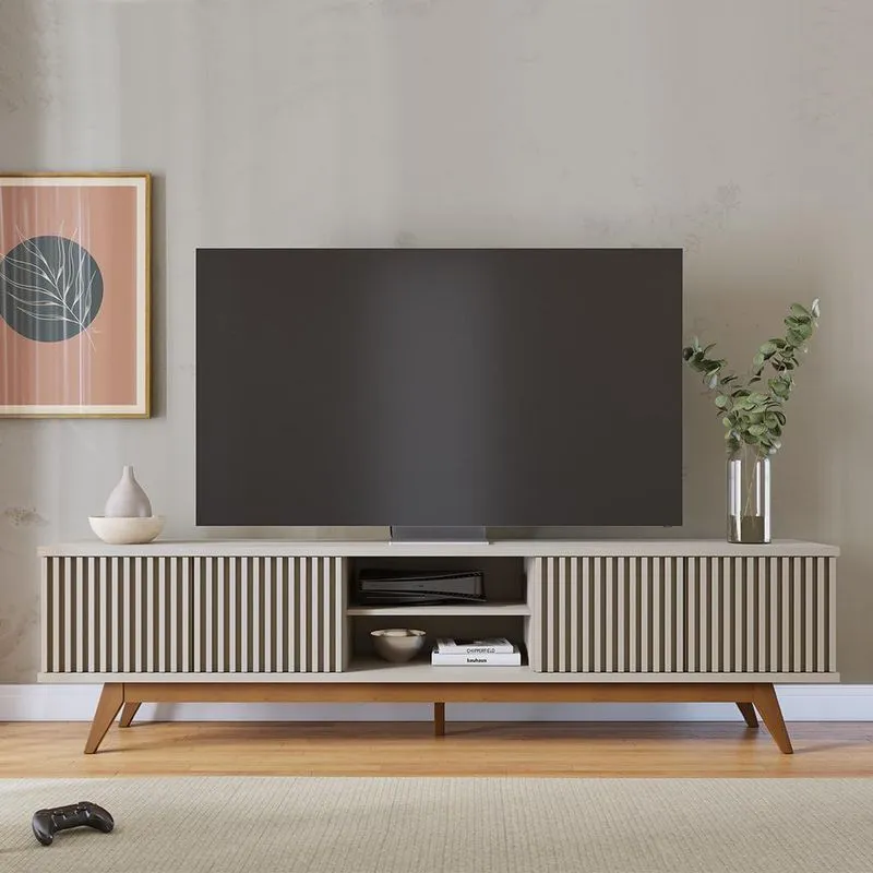 Bancada Tv Decorativa Sala De Estar Queiroz Off White/matte G73 - Gran Belo