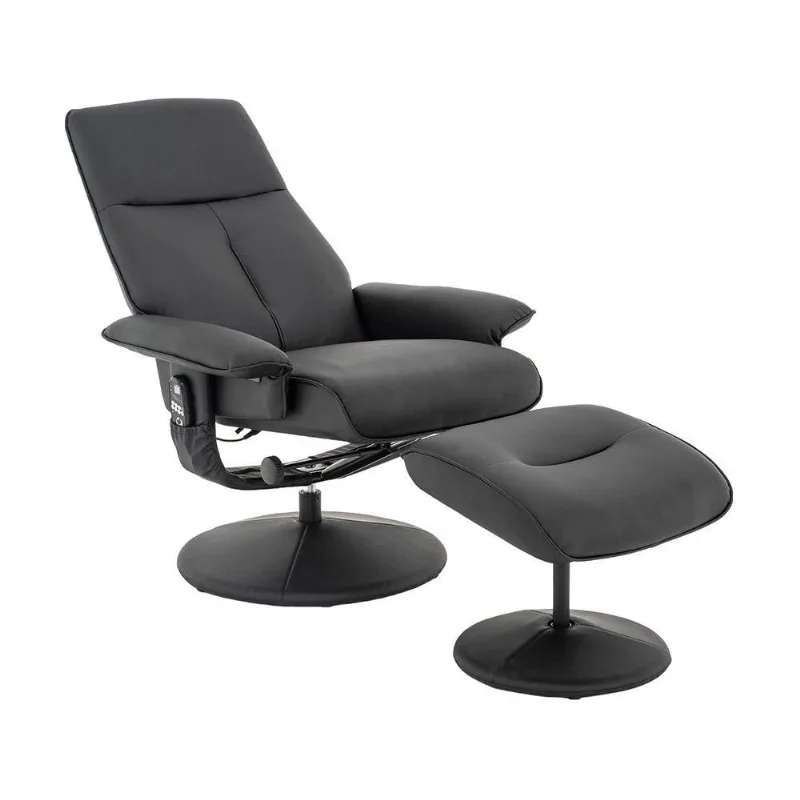 Kit 2 Poltronas De Massagem Reclinável E Giratória Detroit Com Apoio De Pés Pu Preto G56 - Laura Lar