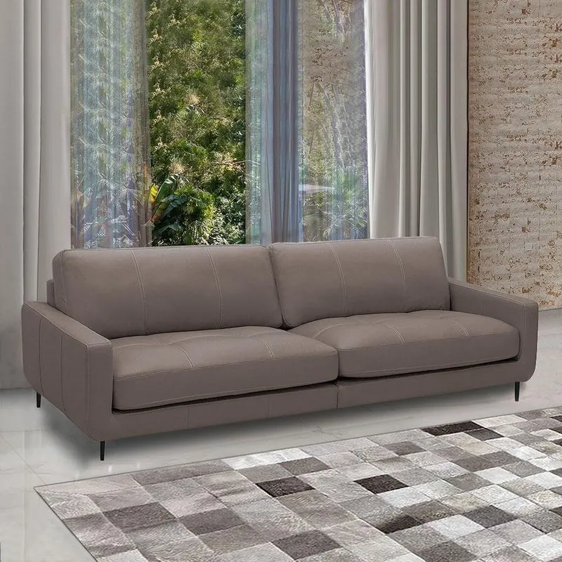 Sofá Decorativo Isaac 4 Lugares Sala De Estar 270cm Pés Em Aço Couro Avelã