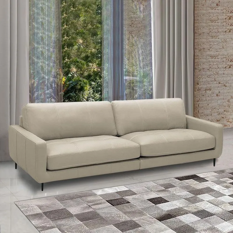 Sofá Decorativo Isaac 4 Lugares Sala De Estar 270cm Pés Em Aço Couro Bege