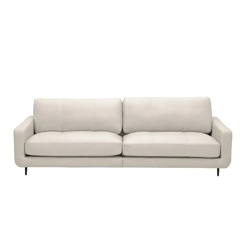 Sofá Decorativo Isaac 4 Lugares Sala De Estar 270cm Pés Em Aço Couro Off White