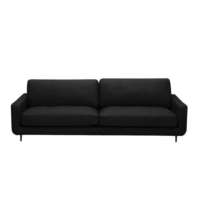 Sofá Decorativo Isaac 4 Lugares Sala De Estar 270cm Pés Em Aço Couro Preto