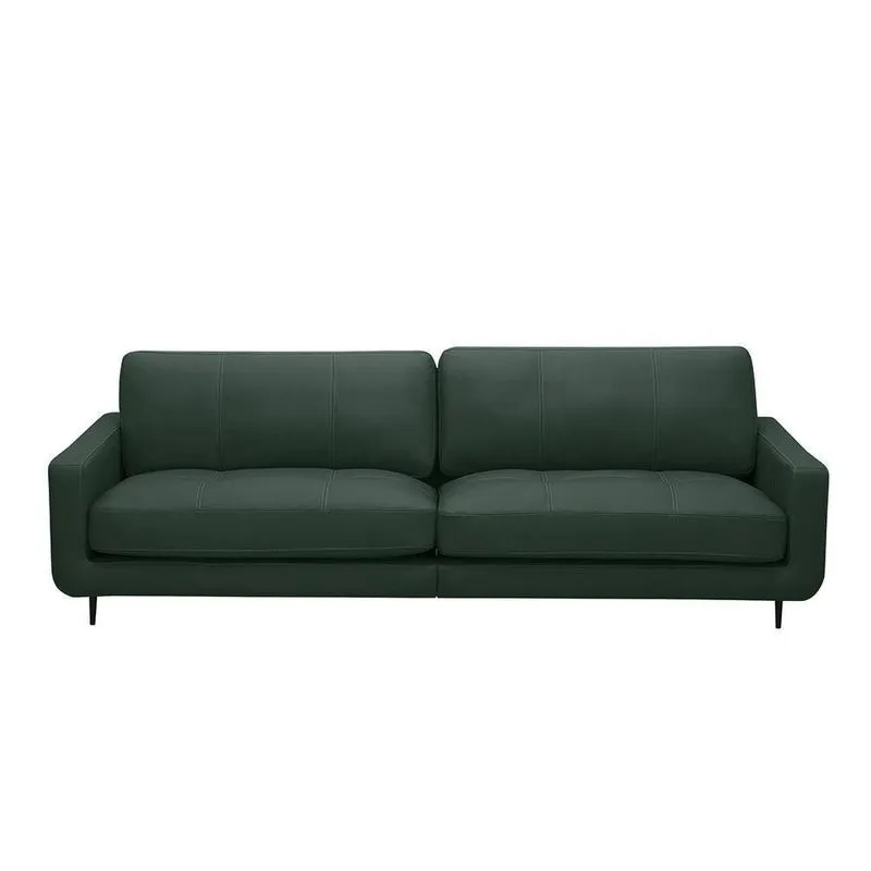 Sofá Decorativo Isaac 4 Lugares Sala De Estar 270cm Pés Em Aço Couro Verde Musgo