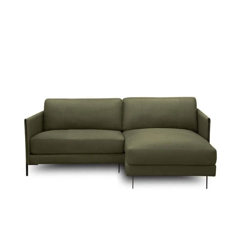 Sofá Decorativo Karine 3 Lugares Sala De Estar 230cm Com Chaise Pés Em Aço Couro Fendi
