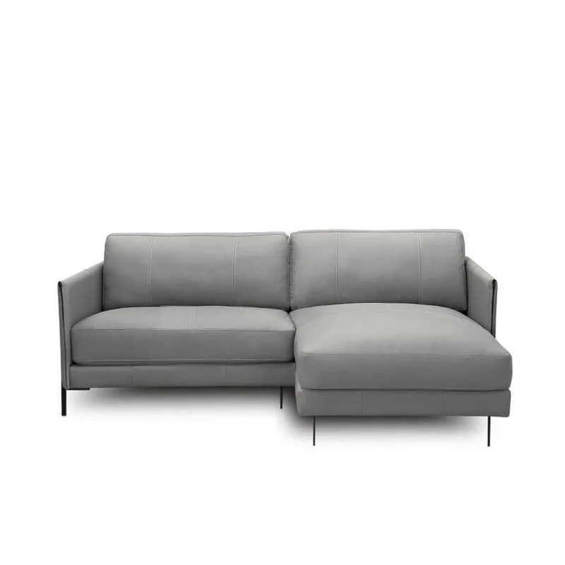 Sofá Decorativo Karine 3 Lugares Sala De Estar 230cm Com Chaise Pés Em Aço Couro Grafite