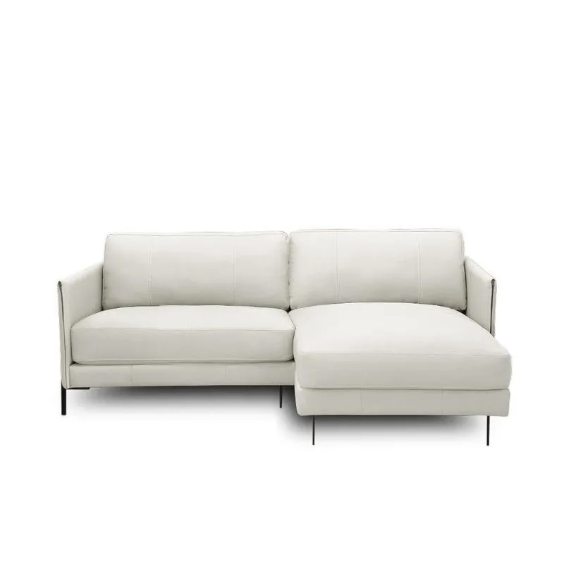 Sofá Decorativo Karine 3 Lugares Sala De Estar 230cm Com Chaise Pés Em Aço Couro Off White