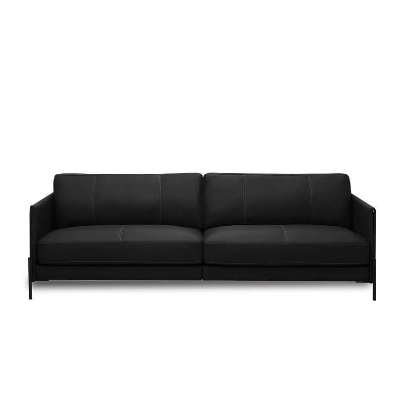 Sofá Decorativo Karine 3 Lugares Sala De Estar 240cm Pés Em Aço Couro Preto