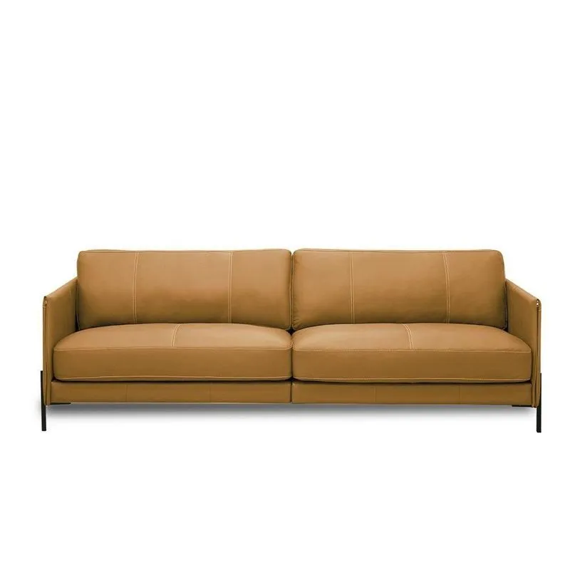 Sofá Decorativo Karine 4 Lugares Sala De Estar 270cm Pés Em Aço Couro Caramelo
