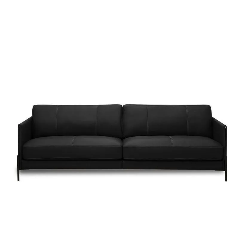 Sofá Decorativo Karine 4 Lugares Sala De Estar 270cm Pés Em Aço Couro Preto