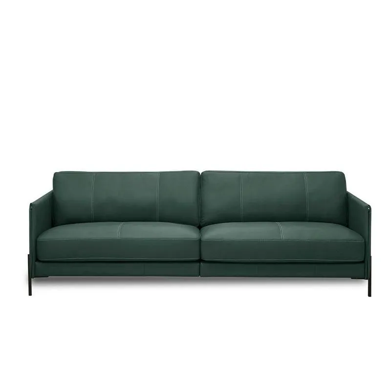 Sofá Decorativo Karine 4 Lugares Sala De Estar 270cm Pés Em Aço Couro Verde Musgo