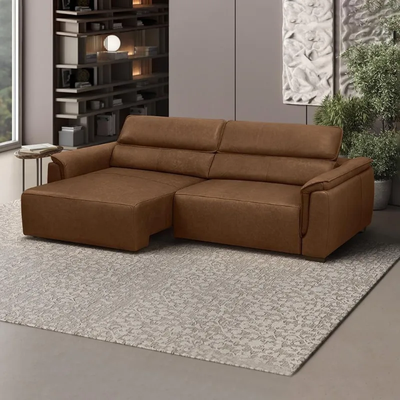 Sofá Lorenzo G88 3 Lugares Reclinável e Retrátil 220cm Marrom Claro Gran Belo - Gran Belo