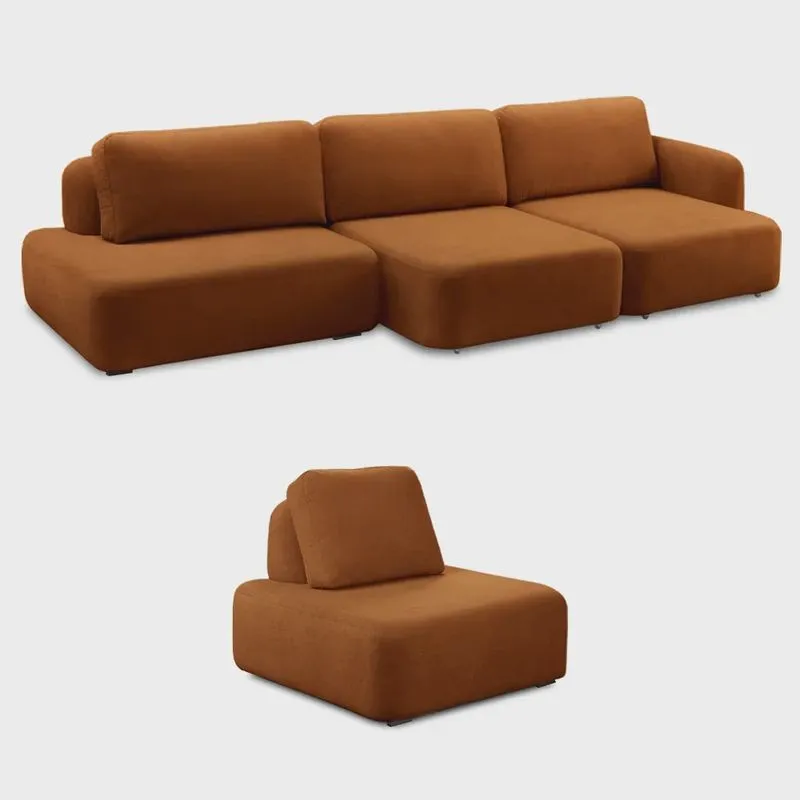 Conjunto Sala de Estar 1 Sofá Retrátil Modulado 282cm e 1 Poltrona Santiago Bouclê Terracota G89 - Gran Belo