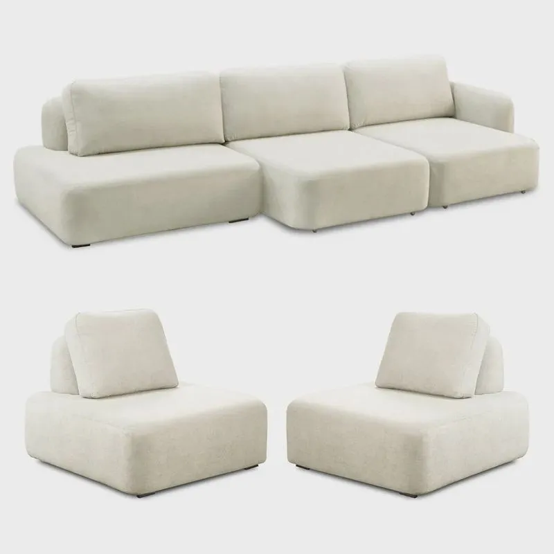 Conjunto Sala de Estar 1 Sofá Retrátil Modulado 282cm e 2 Poltronas Santiago Bouclê Branco G89 - Gran Belo