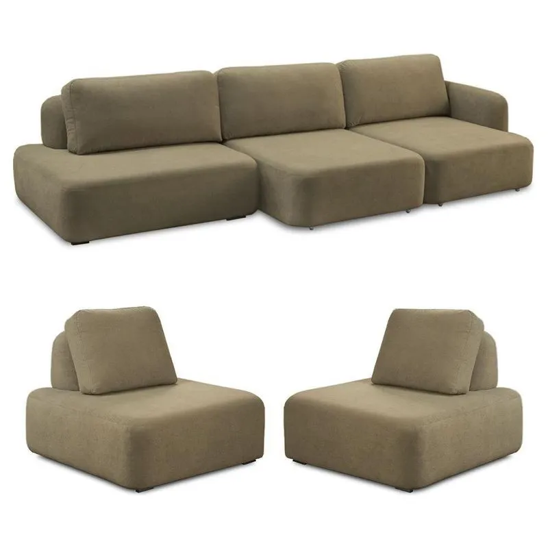 Conjunto Sala De Estar 1 Sofá Retrátil Modulado 282cm E 2 Poltronas Santiago Bouclê Castor