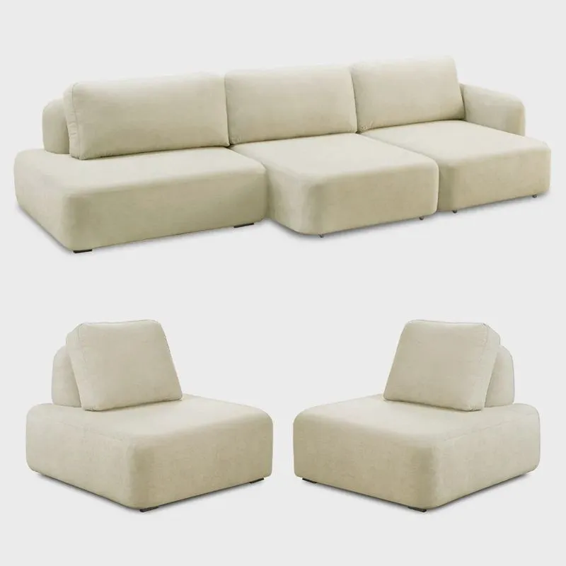 Conjunto Sala de Estar 1 Sofá Retrátil Modulado 282cm e 2 Poltronas Santiago Bouclê Off White G89 - Gran Belo
