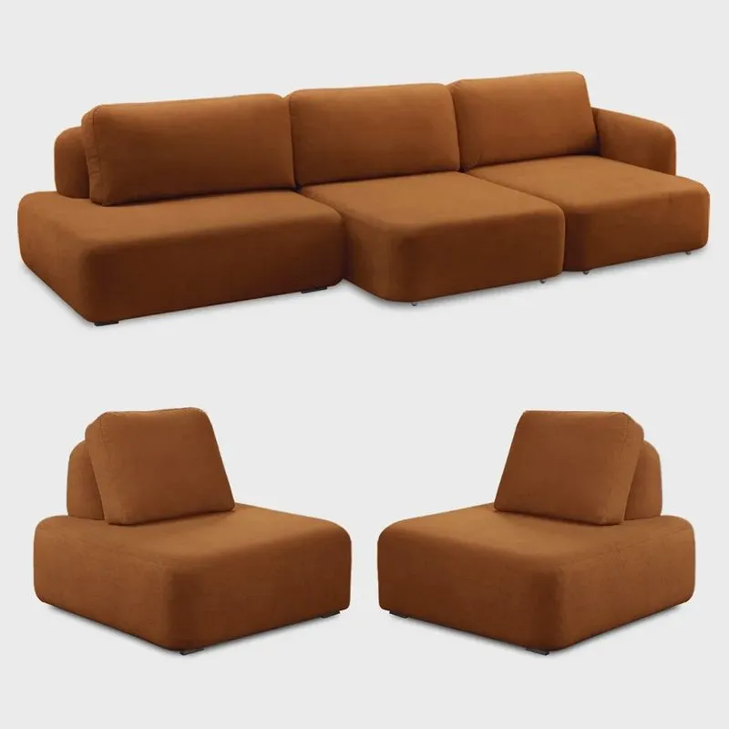 Conjunto Sala de Estar 1 Sofá Retrátil Modulado 282cm e 2 Poltronas Santiago Bouclê Terracota G89 - Gran Belo