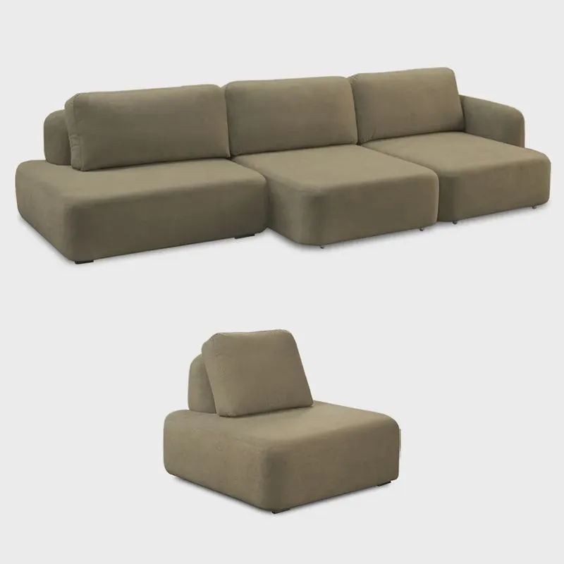 Conjunto Sala de Estar 1 Sofá Retrátil Modulado 312cm e 1 Poltrona Santiago Bouclê Castor G89 - Gran Belo