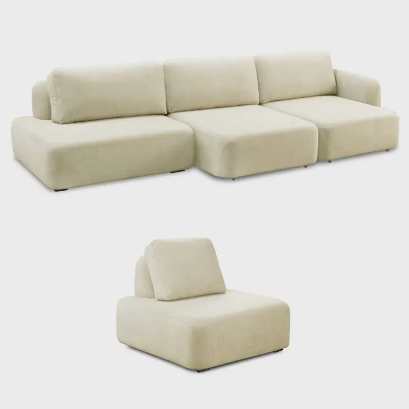 Conjunto Sala de Estar 1 Sofá Retrátil Modulado 312cm e 1 Poltrona Santiago Bouclê Off White G89 - Gran Belo