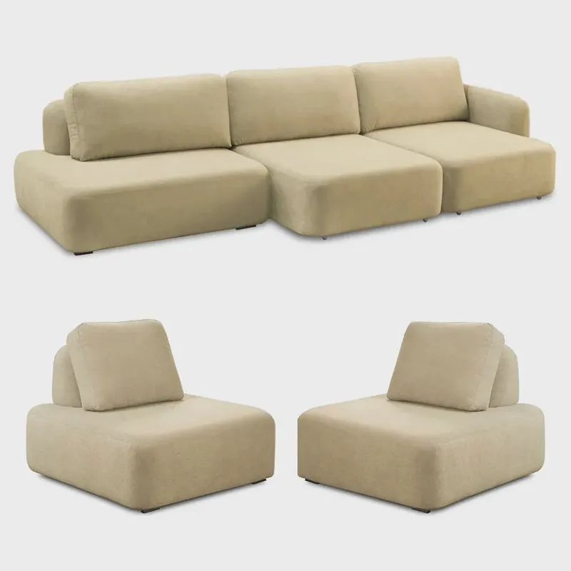 Conjunto Sala de Estar 1 Sofá Retrátil Modulado 342cm e 2 Poltronas Santiago Bouclê Bege G89 - Gran Belo