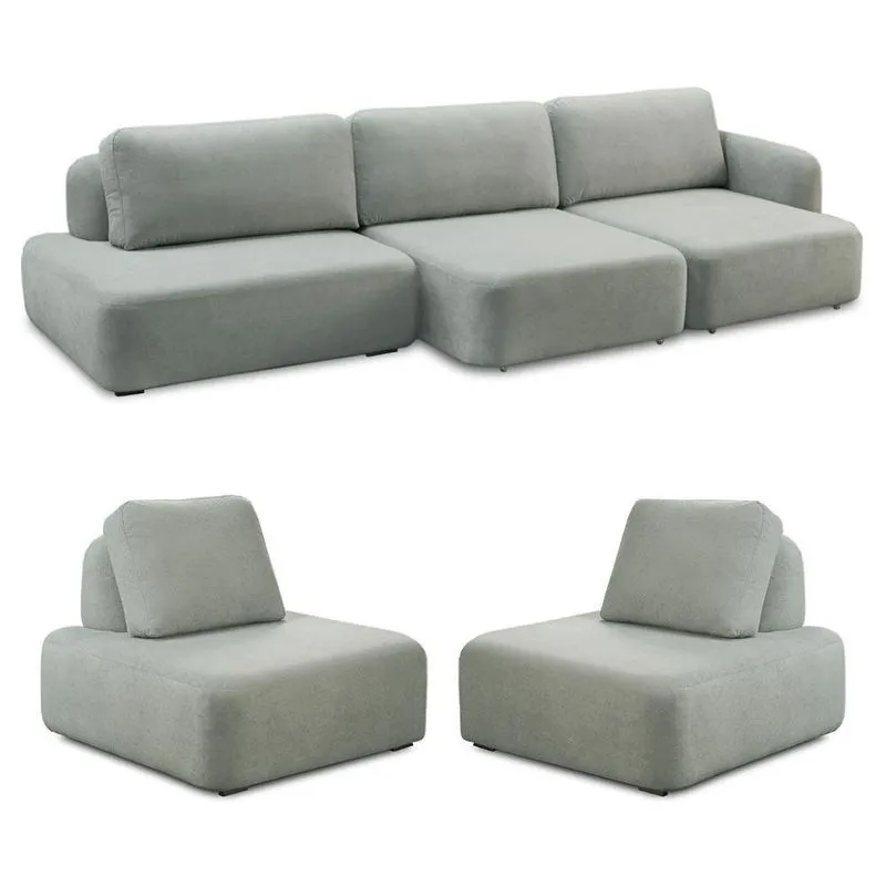Conjunto Sala De Estar 1 Sofá Retrátil Modulado 342cm E 2 Poltronas Santiago Bouclê Cinza