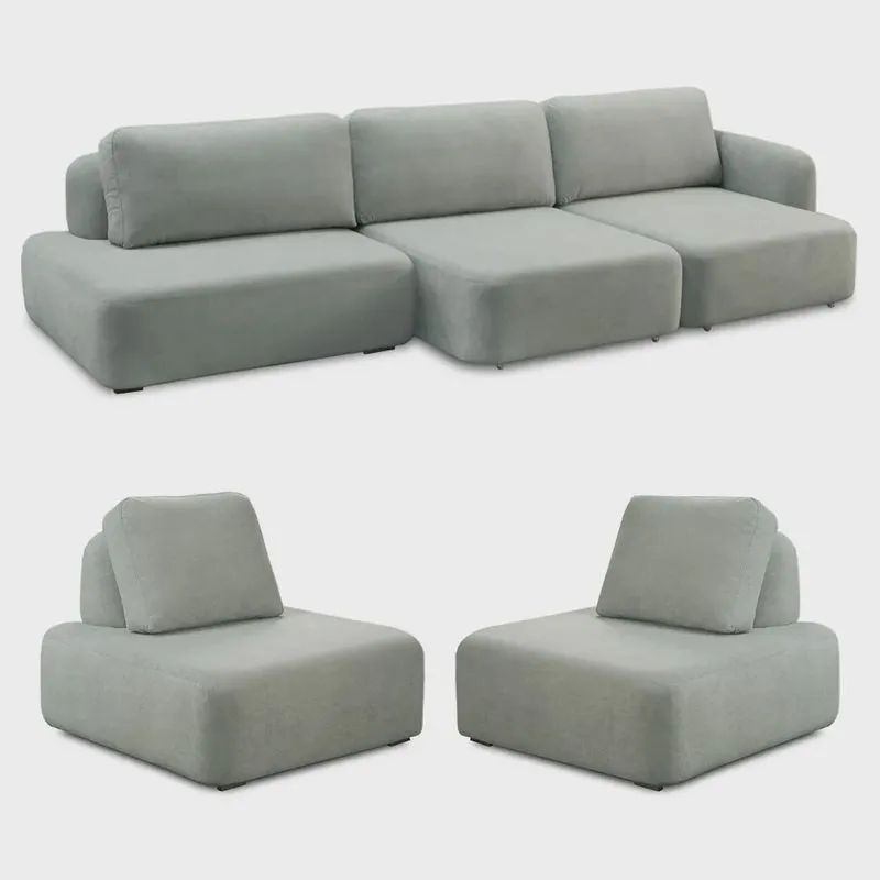 Conjunto Sala de Estar 1 Sofá Retrátil Modulado 372cm e 2 Poltronas Santiago Bouclê Cinza G89 - Gran Belo