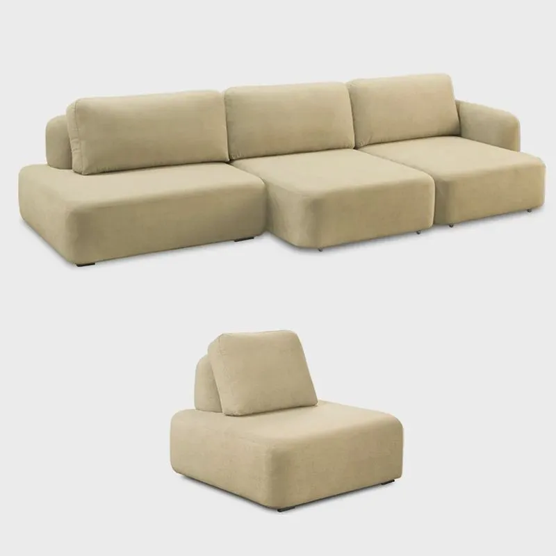 Conjunto Sala de Estar 1 Sofá Retrátil Modulado 402cm e 1 Poltrona Santiago Bouclê Bege G89 - Gran Belo