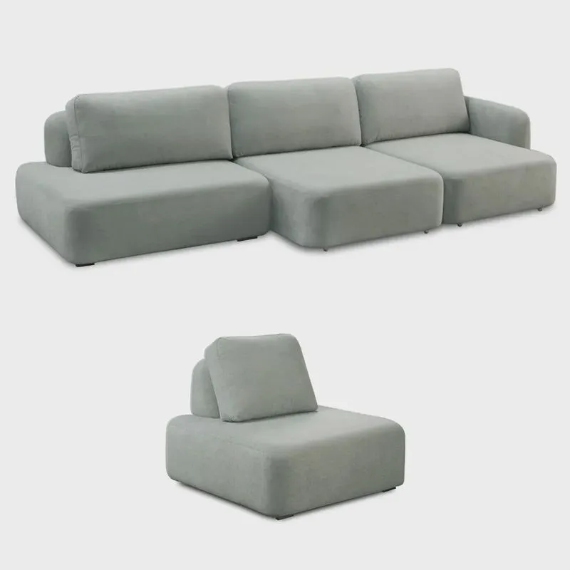 Conjunto Sala de Estar 1 Sofá Retrátil Modulado 402cm e 1 Poltrona Santiago Bouclê Cinza G89 - Gran Belo
