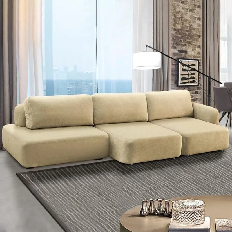 Sofá Decorativo Santiago 4 Lugares 312cm Sala De Estar Retrátil Modulado Bouclê Bege