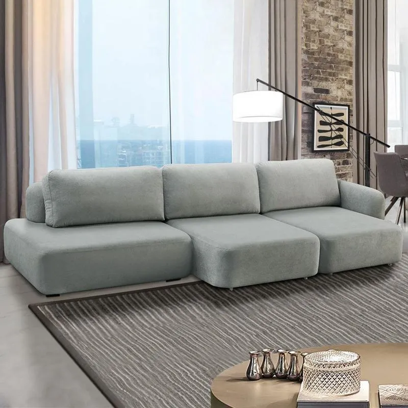 Sofá Decorativo Santiago 5 Lugares 342cm Sala De Estar Retrátil Modulado Bouclê Cinza