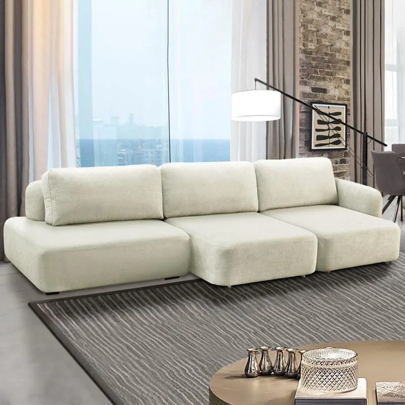 Sofá Decorativo Santiago 6 Lugares 372cm Sala De Estar Retrátil Modulado Bouclê Branco