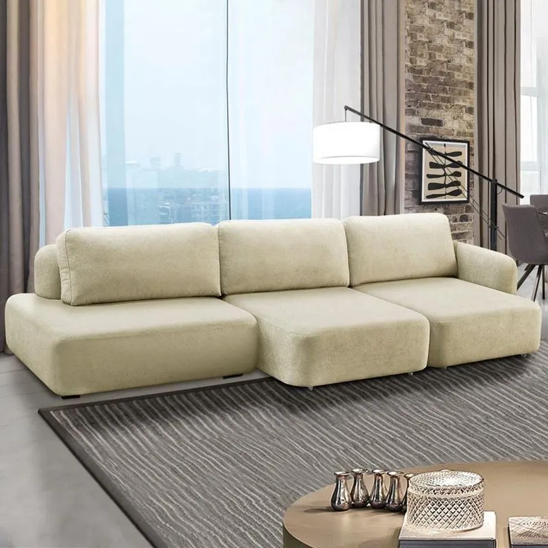 Sofá Decorativo Santiago 6 Lugares 372cm Sala De Estar Retrátil Modulado Bouclê Off White