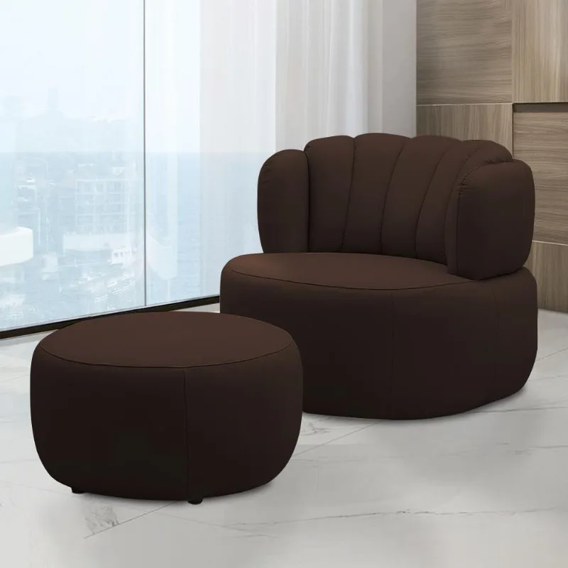 Conjunto Poltrona e Puff Mariele G88 Giratória Couro Marrom Gran Belo - Gran Belo