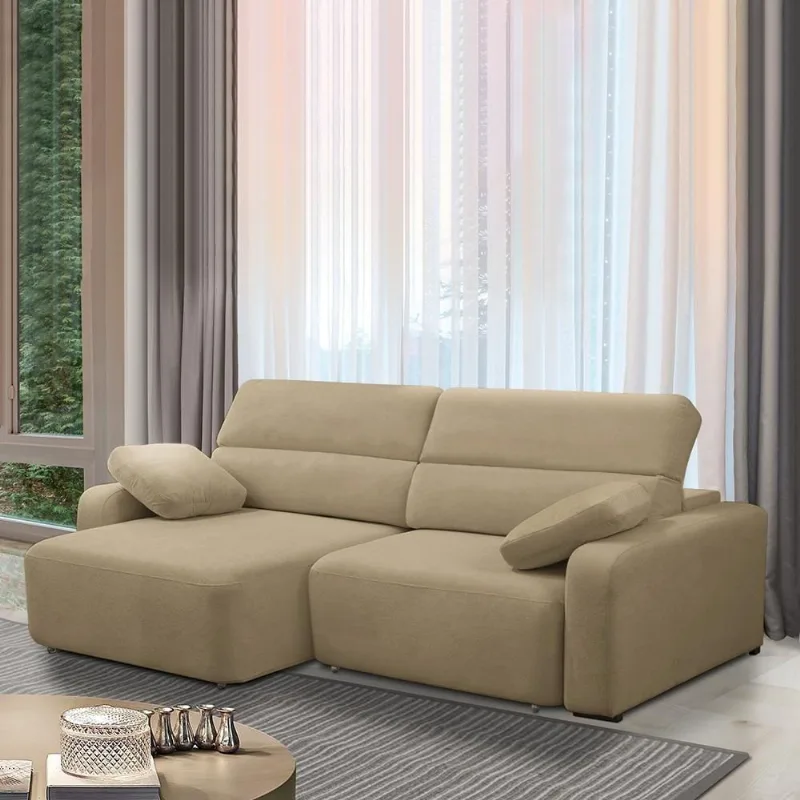 Sofá Ibiza 3 Lugares Retrátil e Reclinável 220cm Bouclê Bege Gran Belo - Gran Belo