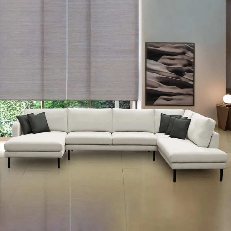 Sofá Decorativo Sala de Estar Osaka 400cm Modulado em U com Almofadas Linho Off White