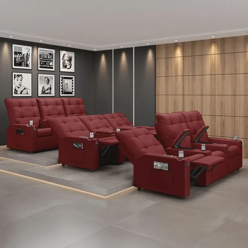 Poltrona para Sala de Cinema Reclinável Movie 3 Lugares Manual Baú USB Veludo G23 - Gran Belo