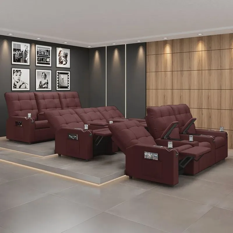Poltrona para Sala de Cinema Reclinável Movie 3 Lugares Manual Baú USB Veludo G23 - Gran Belo