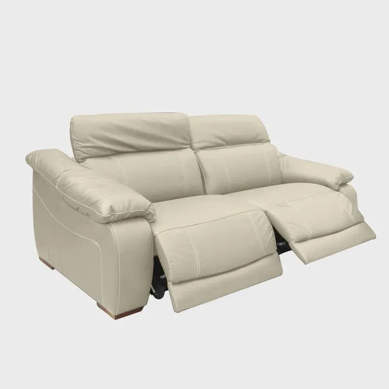 Sofá Elétrico Reclinável Sala de Estar Concepción U076 224cm Modulado Botão Touch Couro Bege Claro G49 - Idea Relax By Natuzzi Group