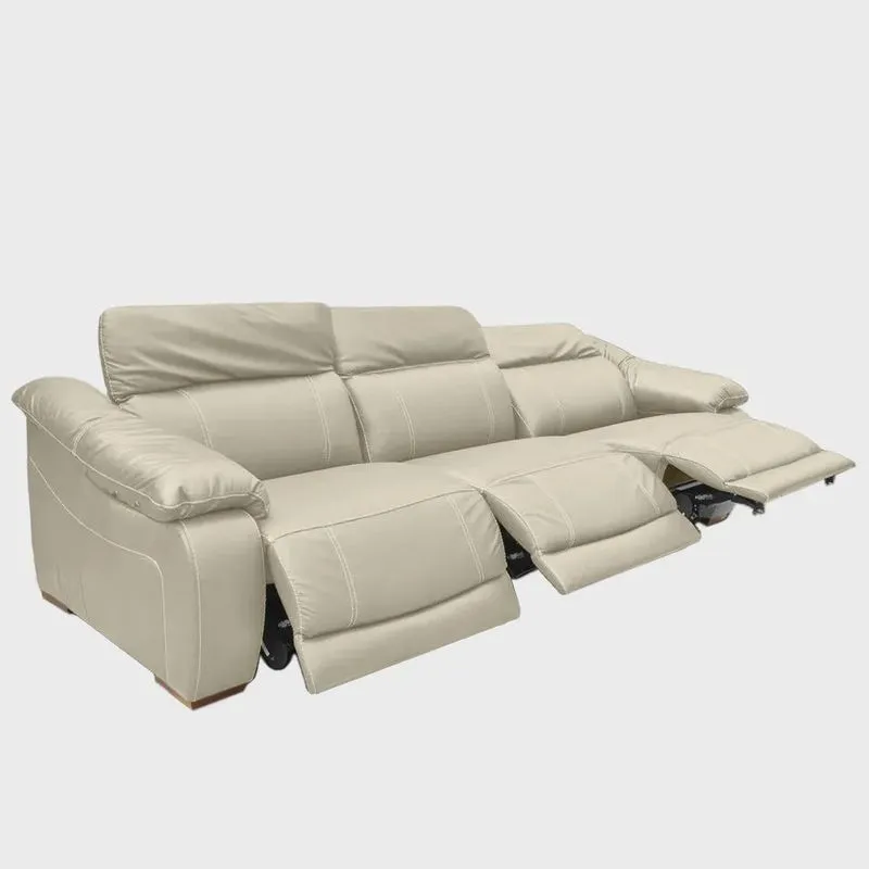 Sofá Elétrico Reclinável Sala de Estar Concepción U076 308cm Modulado Botão Touch Couro Bege Claro G49 - Idea Relax By Natuzzi Group
